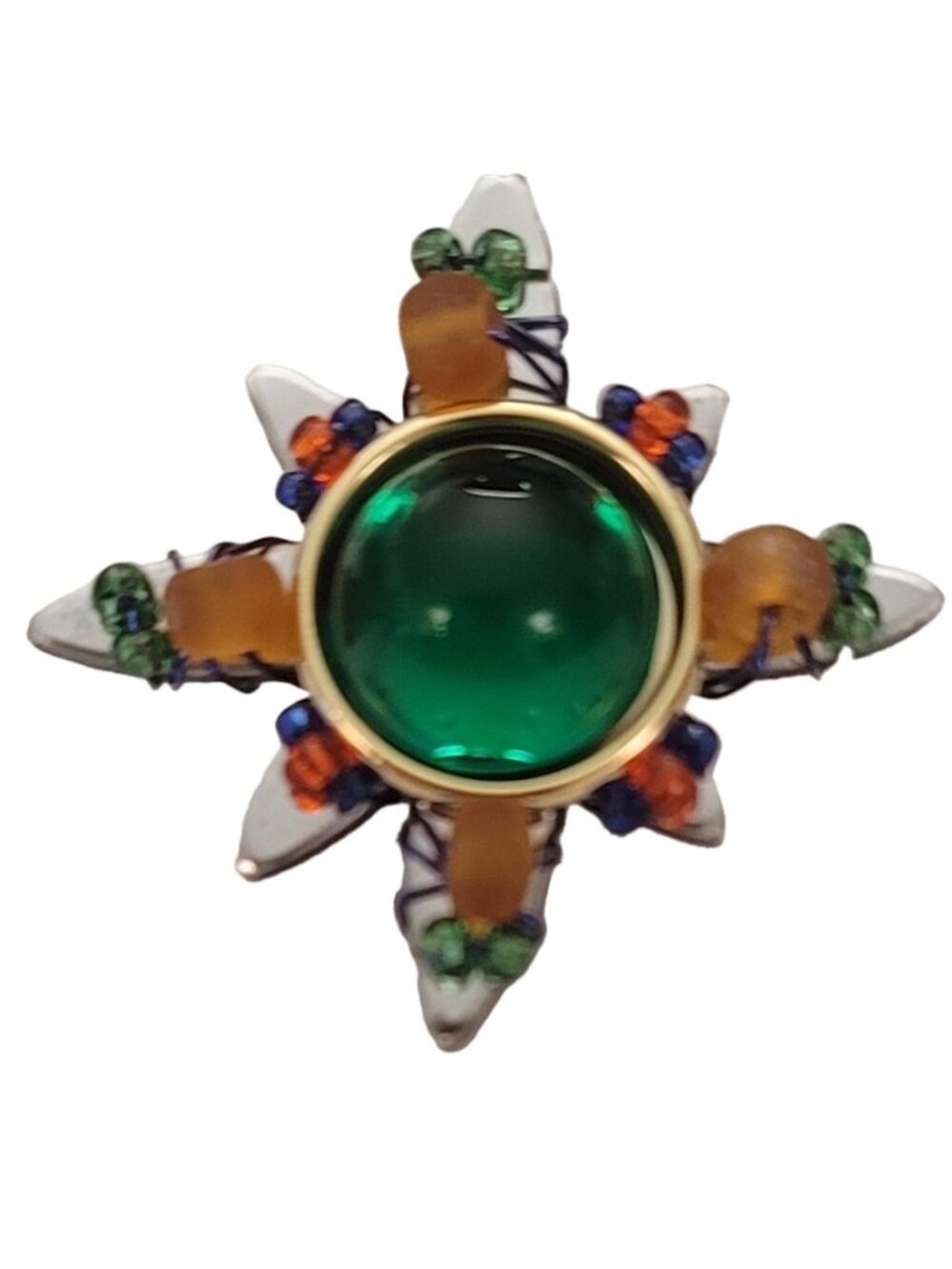 2000 Liztech Green Cab Glass Beaded Star Lapel Pin, Signed E205